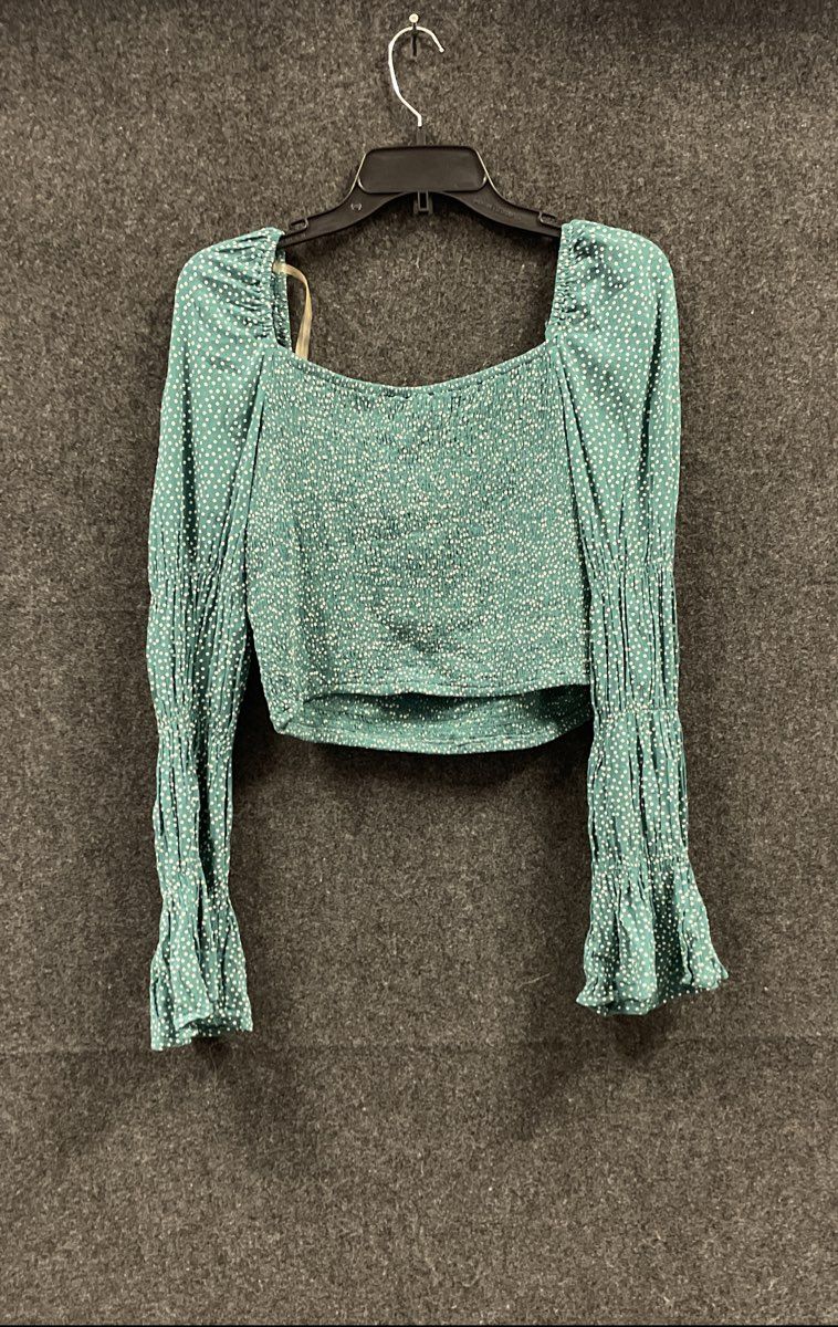 Blue Rain Women's Green Polka Dot Smocked Square Neck Crop Top Blouse M NWT