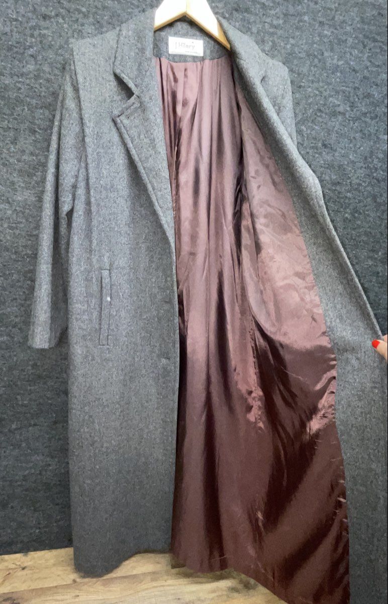 J. Hilary Women's Vintage 90s Gray Long Overcoat Notched Lapel M