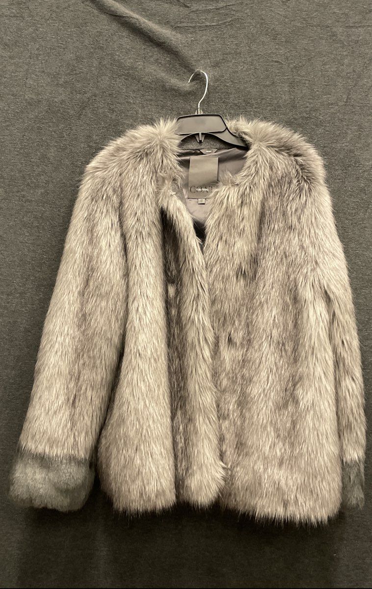 Vera Wang Women's Gray Faux Fur Open Front Wool Blend Coat Sz XL