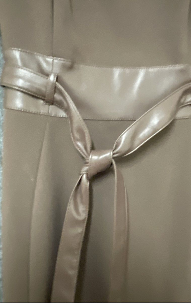 Calvin Klein Women's Brown Short Sleeve Faux Leather Belt Sheath Dress Sz 8
