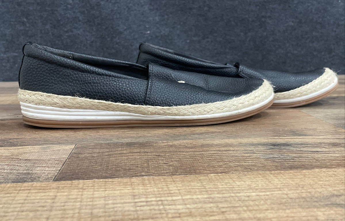Anne Klein Joy Black Faux Leather Zipper Espadrille Flats Size 9M