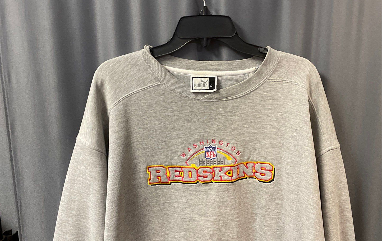 Vintage 90s Puma Washington Redskins NFL Crew Neck Sweatshirt Gray Sz L
