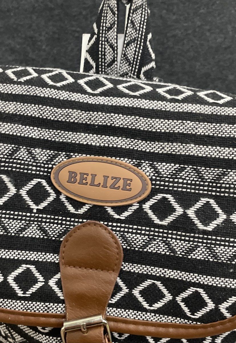 Golden Bay Co Black White Geometric Woven Belize Backpack Large NWT