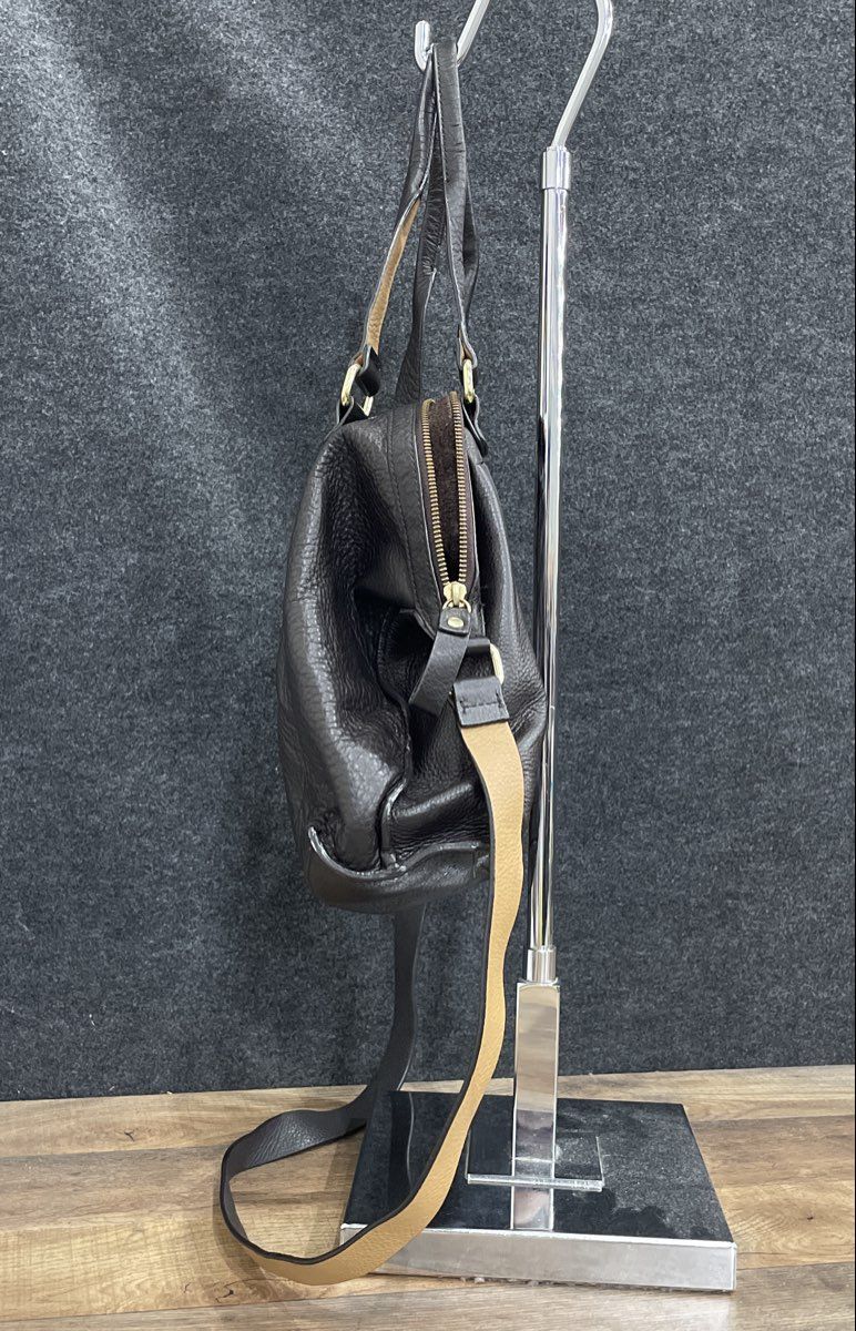 Brown Pebbled Leather Tote Satchel Bag Gold Hardware Adjustable Strap Large