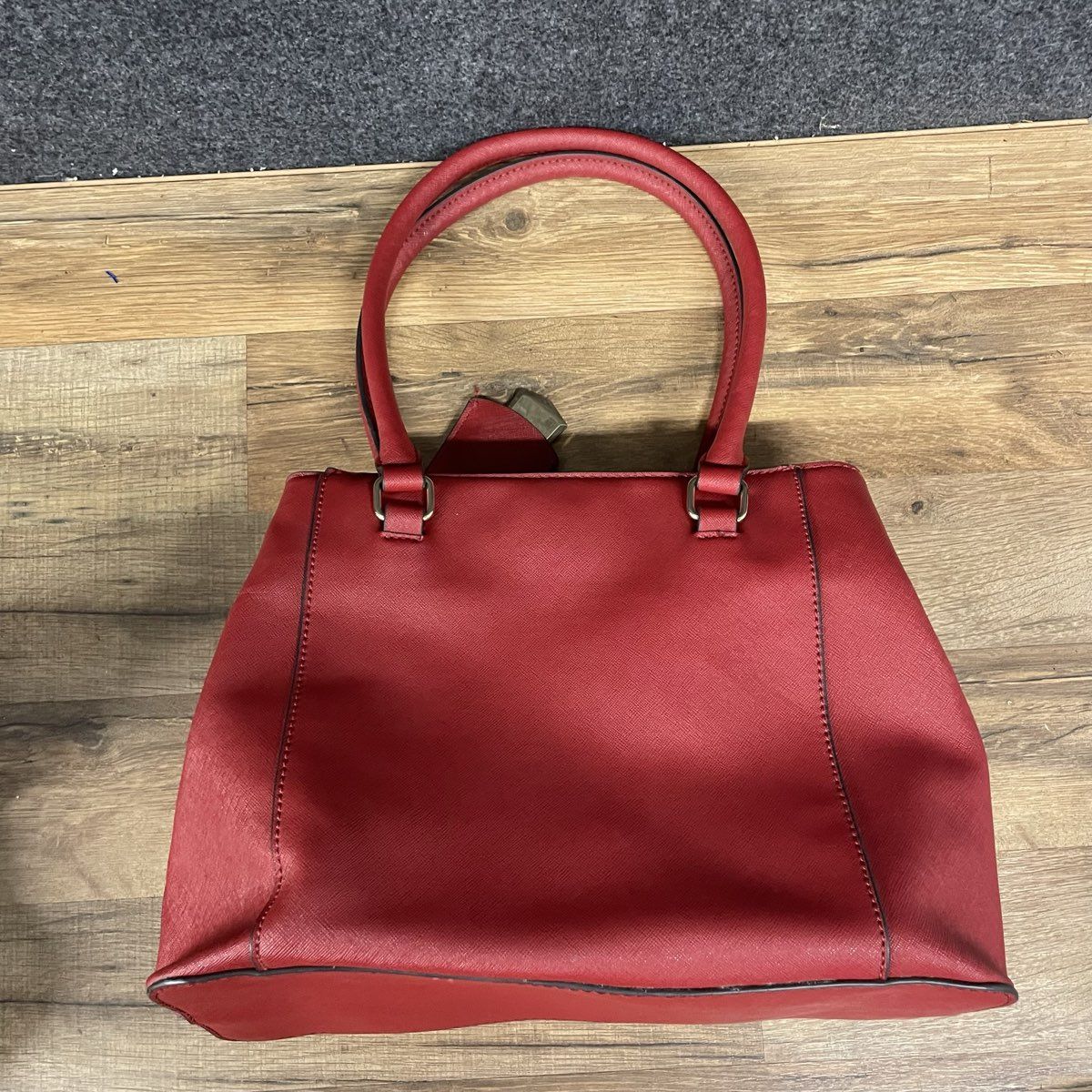 Guess Red Breana Medium Shopper Tote Bag With Key Chain Gold Hardware