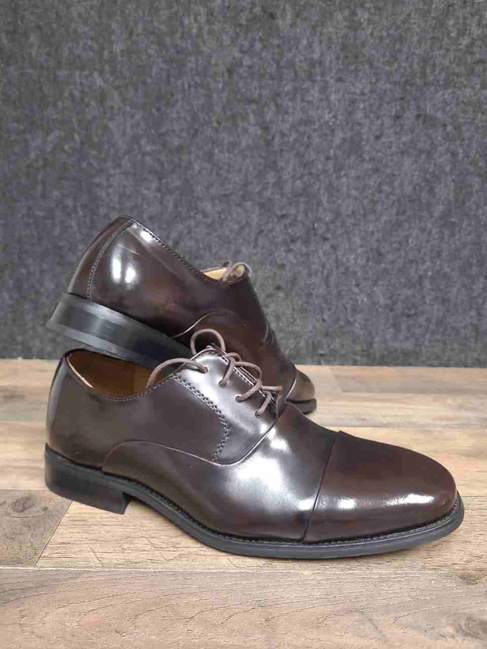 La Milano Men's Dark Brown Leather Cap Toe Derby Dress Shoes Size 10.5