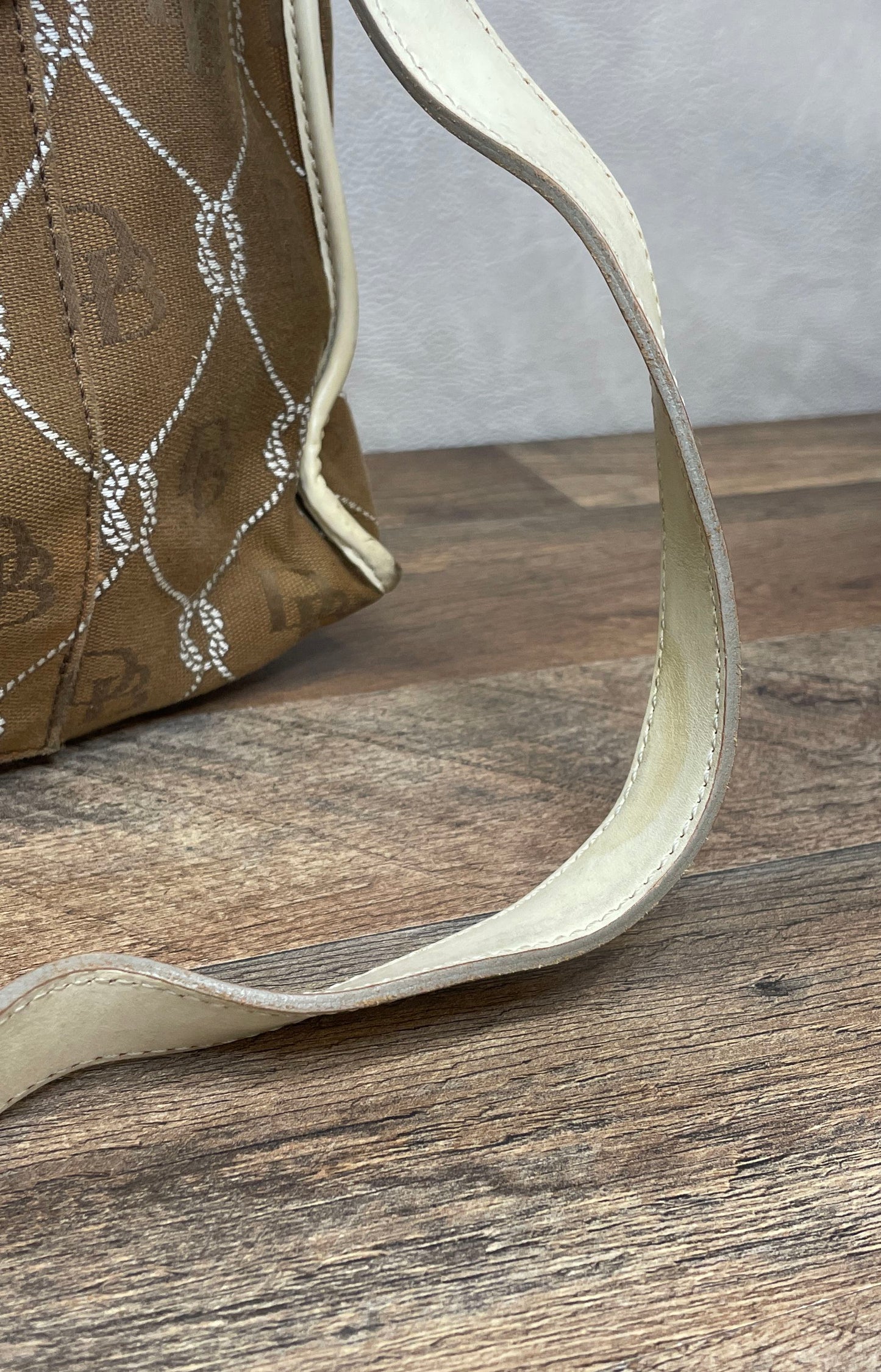 Vintage Dooney & Bourke Brown White Signature Canvas Satchel Shoulder Bag