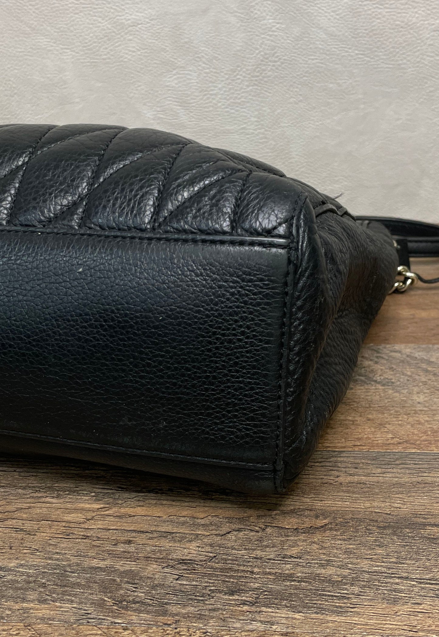 Karl Lagerfeld Paris Black Diamond Quilted Leather Crossbody Bag Gold Hardware