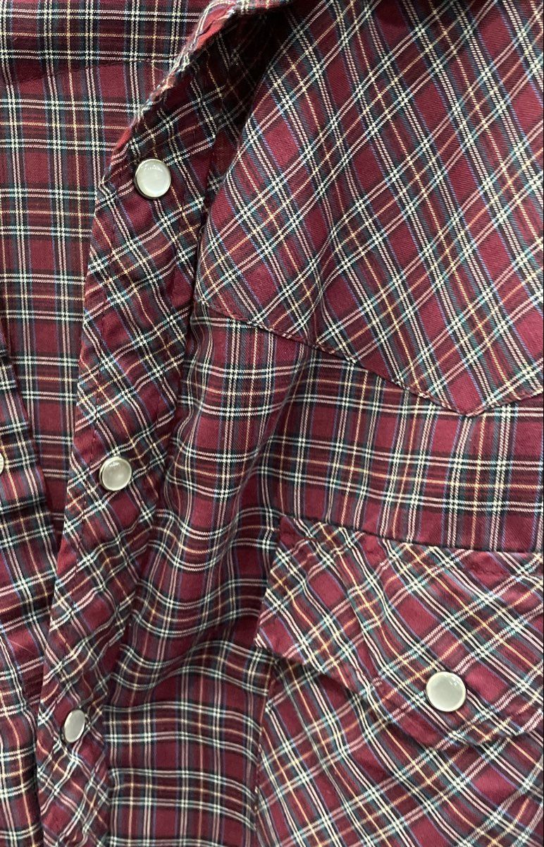 Big Yank Men's Red Burgundy Plaid Western Pearl Snap Shirt Long Sleeve Sz XL