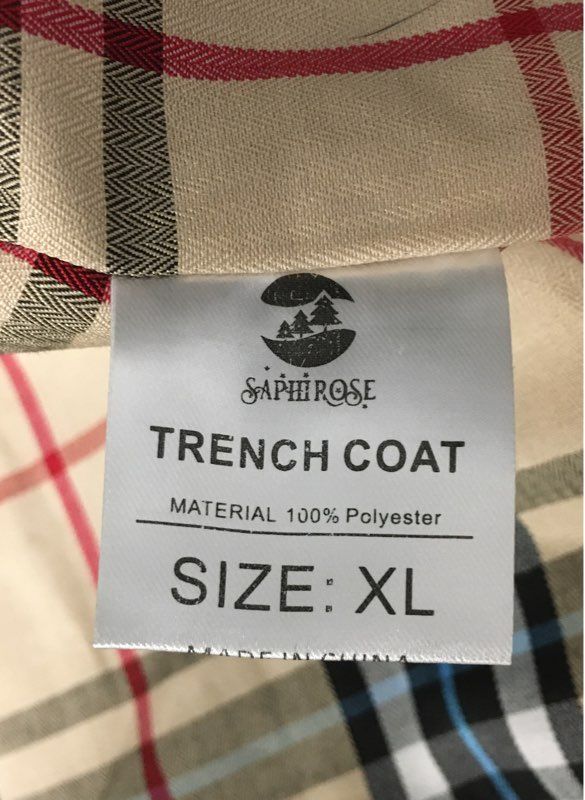 Saphirose Women's Black Trench Coat Rain Jacket Plaid Lined Hooded XL NWT