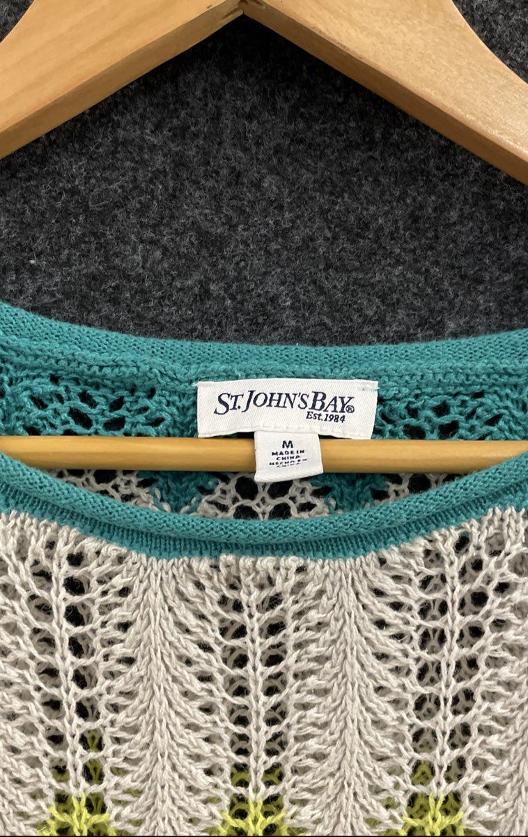 St. John's Bay Women's Multicolor Chevron Open Knit Ramie Cotton Sweater Sz M