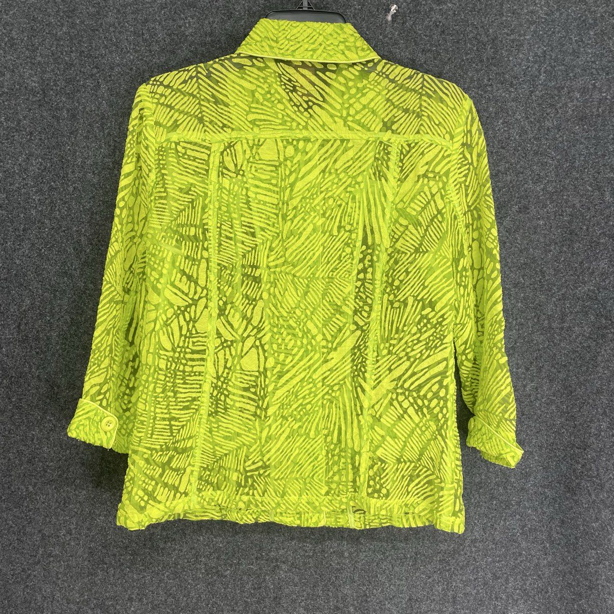 Multiples Women's Neon Green Abstract Burnout Button Up Shirt Jacket Sz S