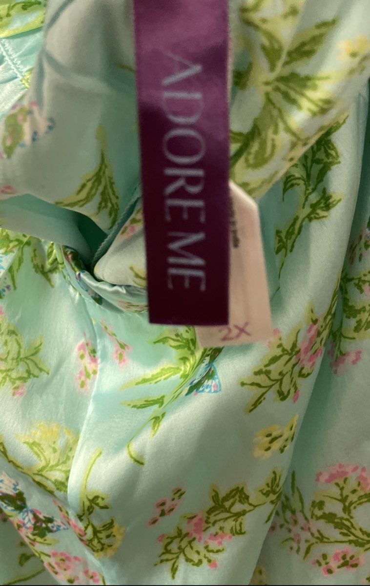 Adore Me Women's Green Floral Satin Pajama Set Cami & Shorts Lace Trim Sz 2X