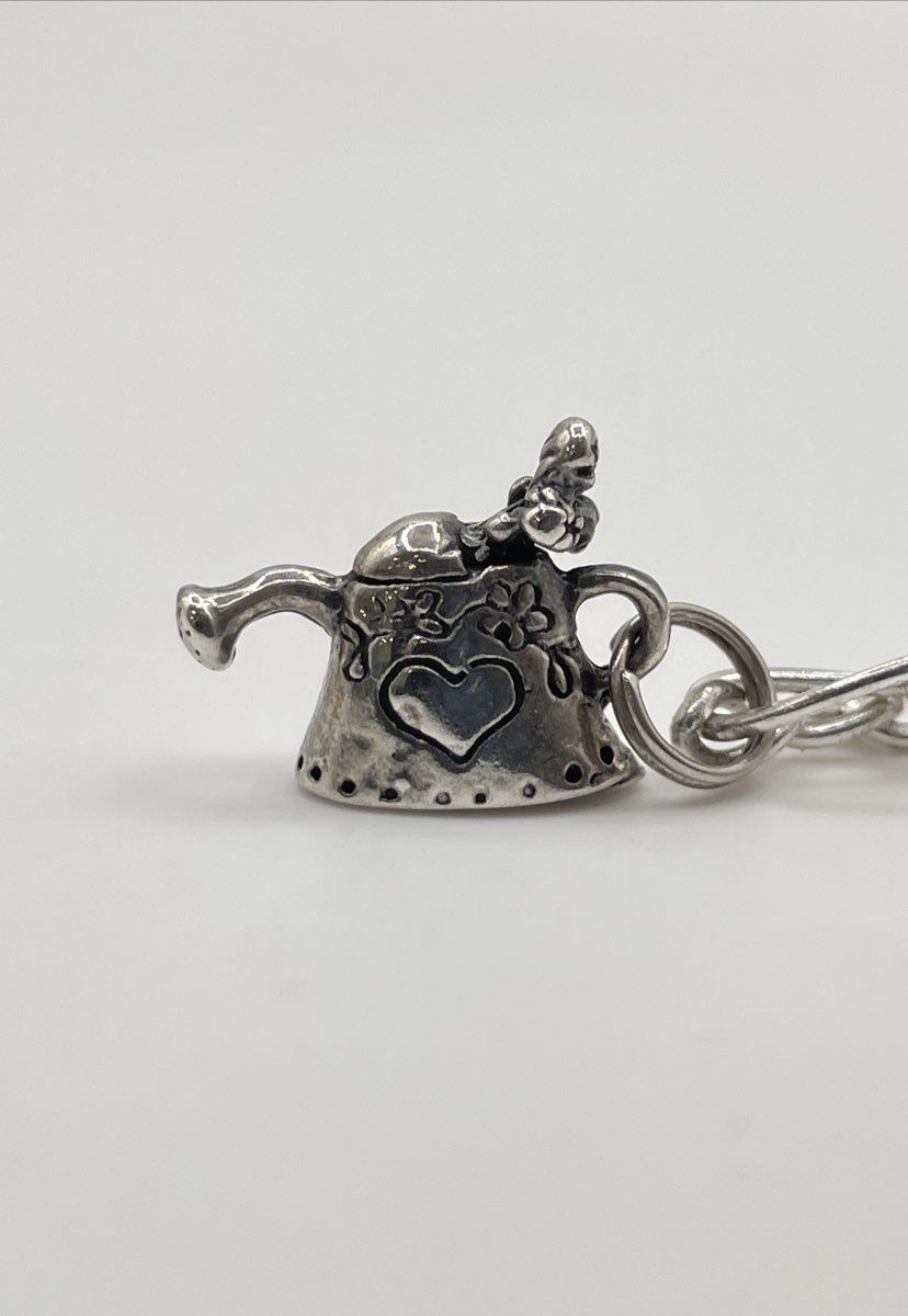 925 Sterling Silver Oval & Infinity Link Watering Can Charm Bracelet 5.9g