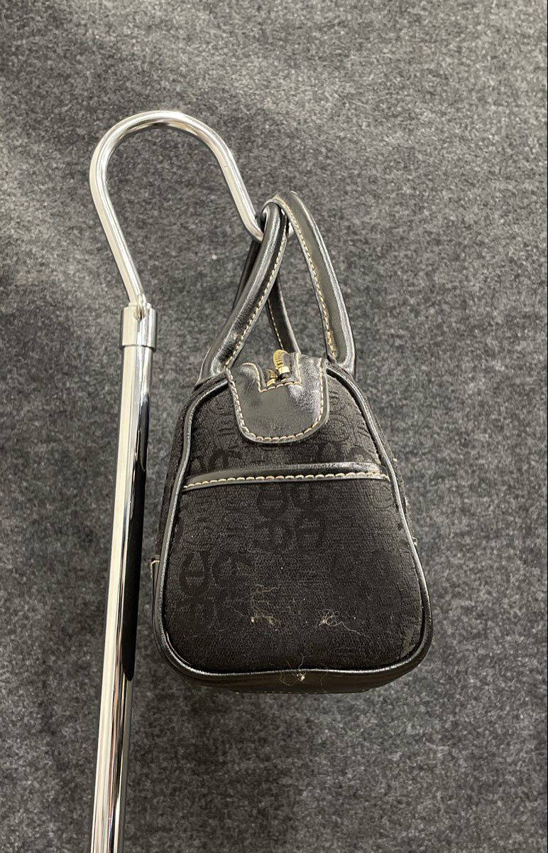 Vintage Etienne Aigner Black Monogram Canvas Leather Mini Top Handle Bag