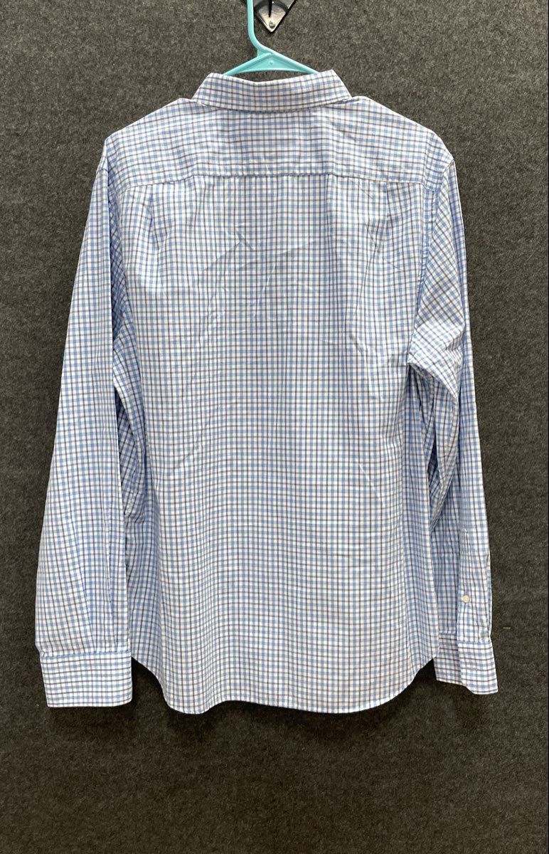 Nautica Men's Blue White Gingham Check Button Down Wrinkle Resistant Shirt Sz L