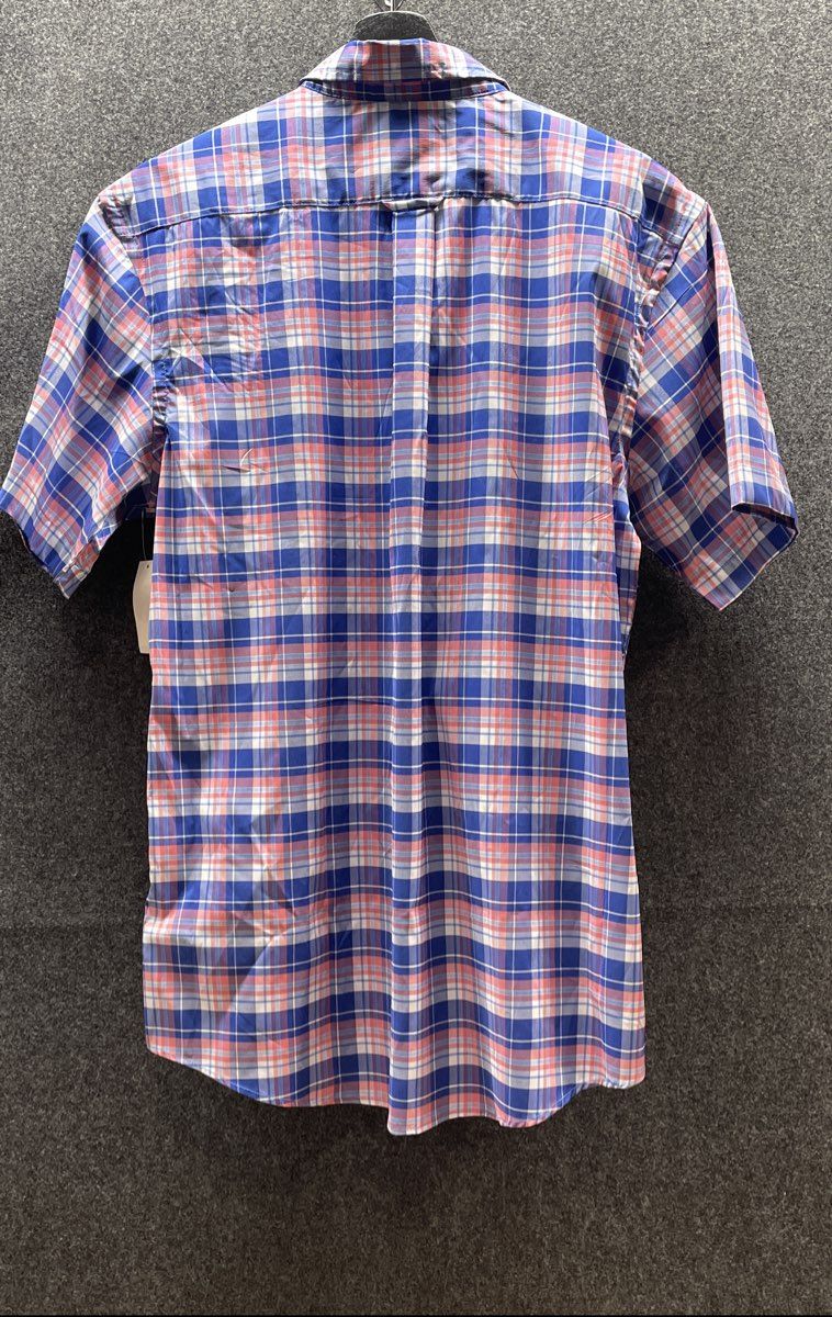 IZOD Men's Short Sleeve Plaid Shirt Rapture Rose Blue Cool FX Stretch NWT L