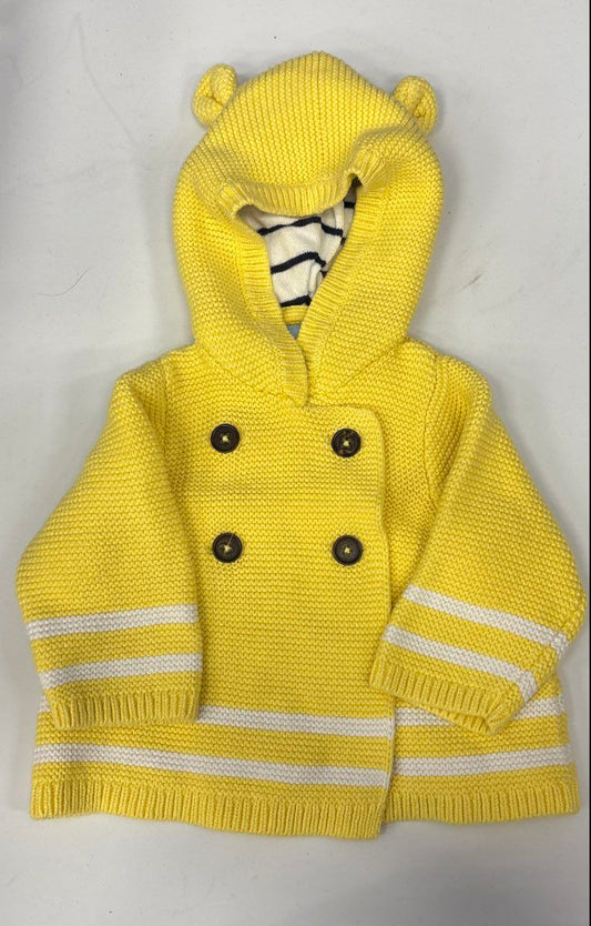 BabyGap Baby Yellow Bear Ear Hooded Knit Double Breasted Jacket Size 3-6M