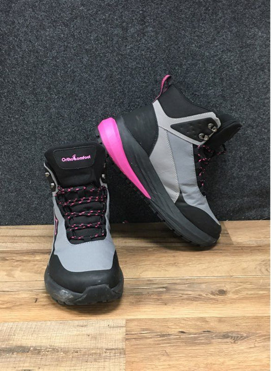 New OrthoComfoot 25DS03G Hiking Boots Black Grey Pink Women's Size EU 41 Wide