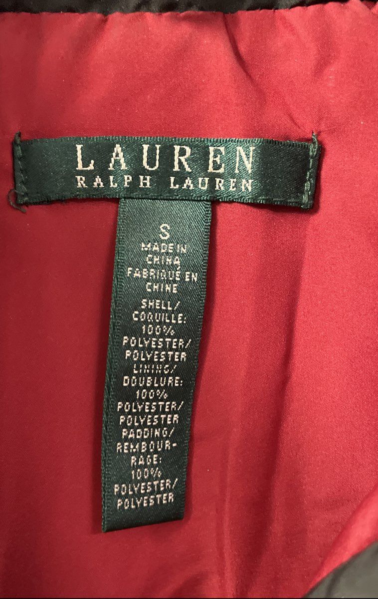Lauren Ralph Lauren Women's Black Red Quilted Puffer Vest Full Zip Sz S