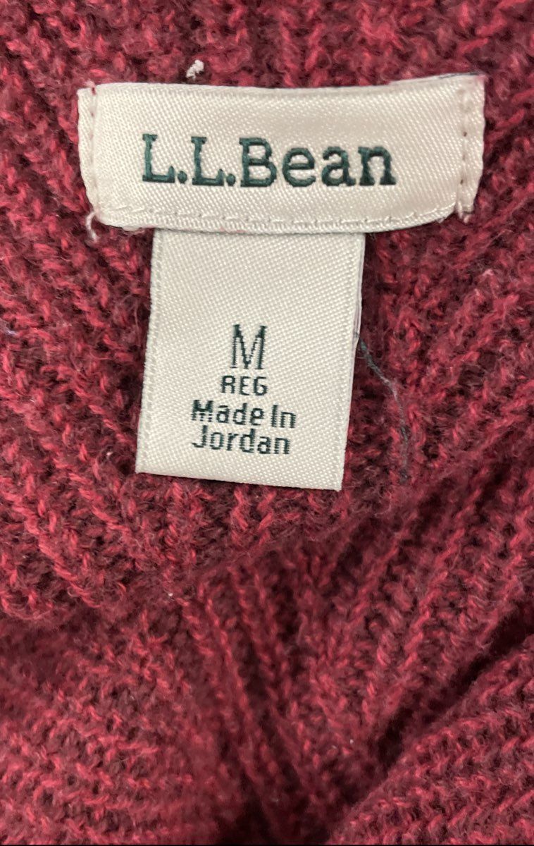 L.L.Bean Women's Burgundy 100% Cotton V-Neck Ribbed Knit Relaxed Sweater Sz M