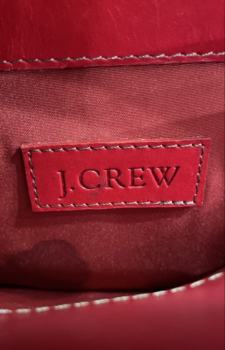 J. Crew Red Leather Structured Tote Bag Brass Hardware