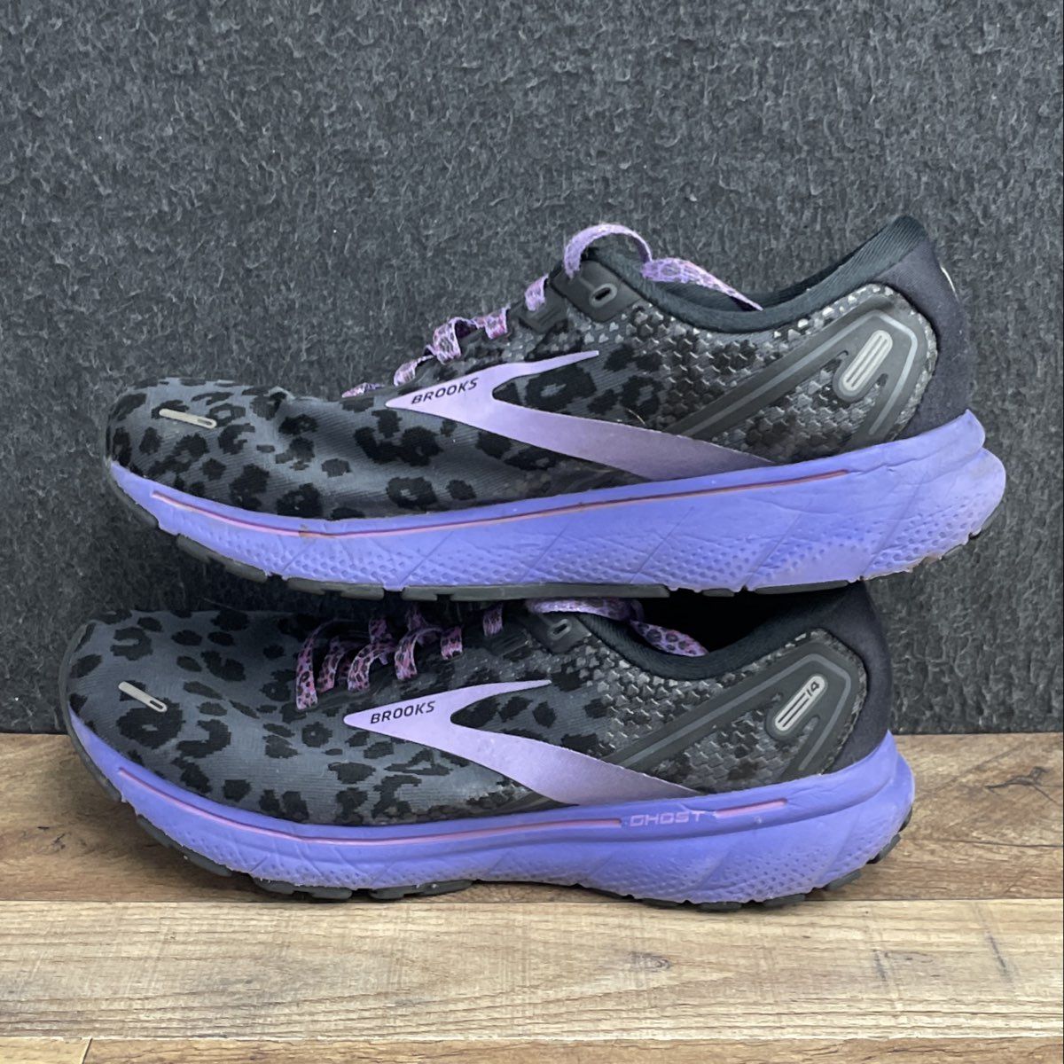 Brooks Ghost 14 Electric Cheetah Purple Black Leopard Running Shoes Size 9.5
