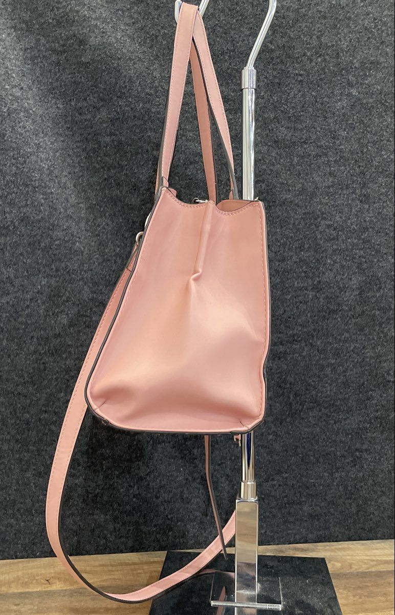 Guess Pink Leather Structured Satchel Crossbody Bag Silver Hardware