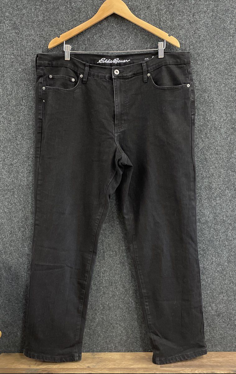 Eddie Bauer Men's Black Flannel Lined 5-Pocket Straight Leg Pants Sz 40x32