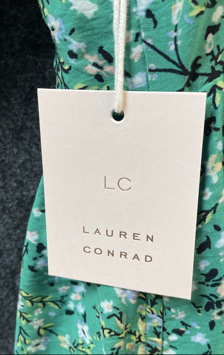 LC Lauren Conrad Women's Green Ditsy Floral Smocked Tiered Midi Dress Sz M NWT