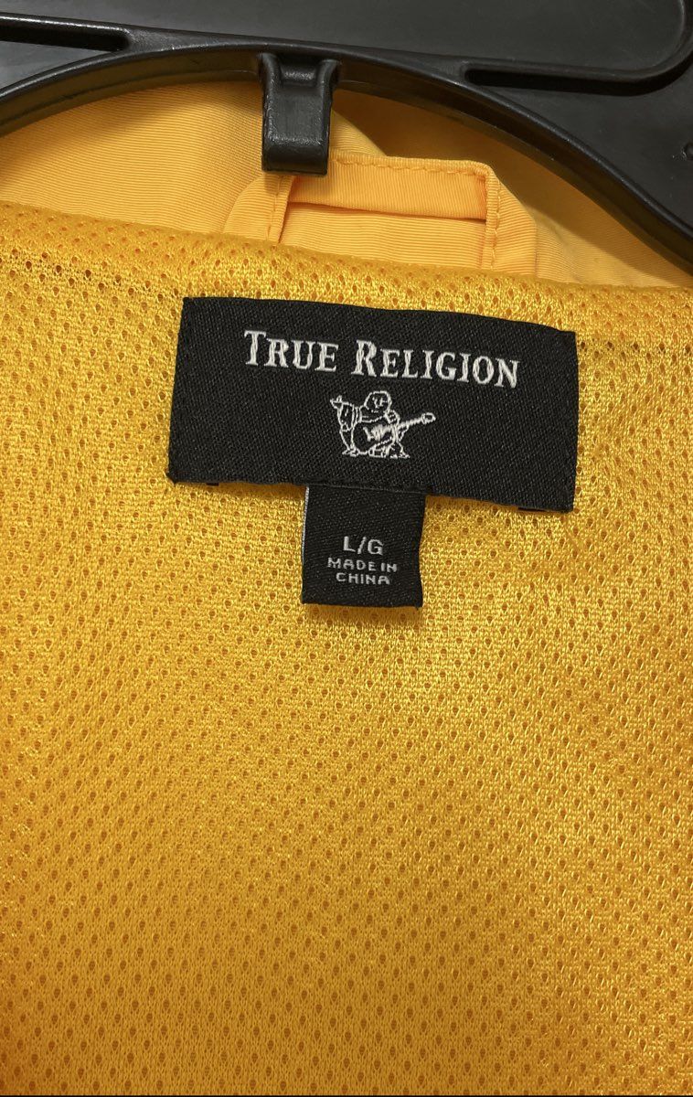 True Religion Men's Yellow Graphic Snap Front Coach Jacket Sz L