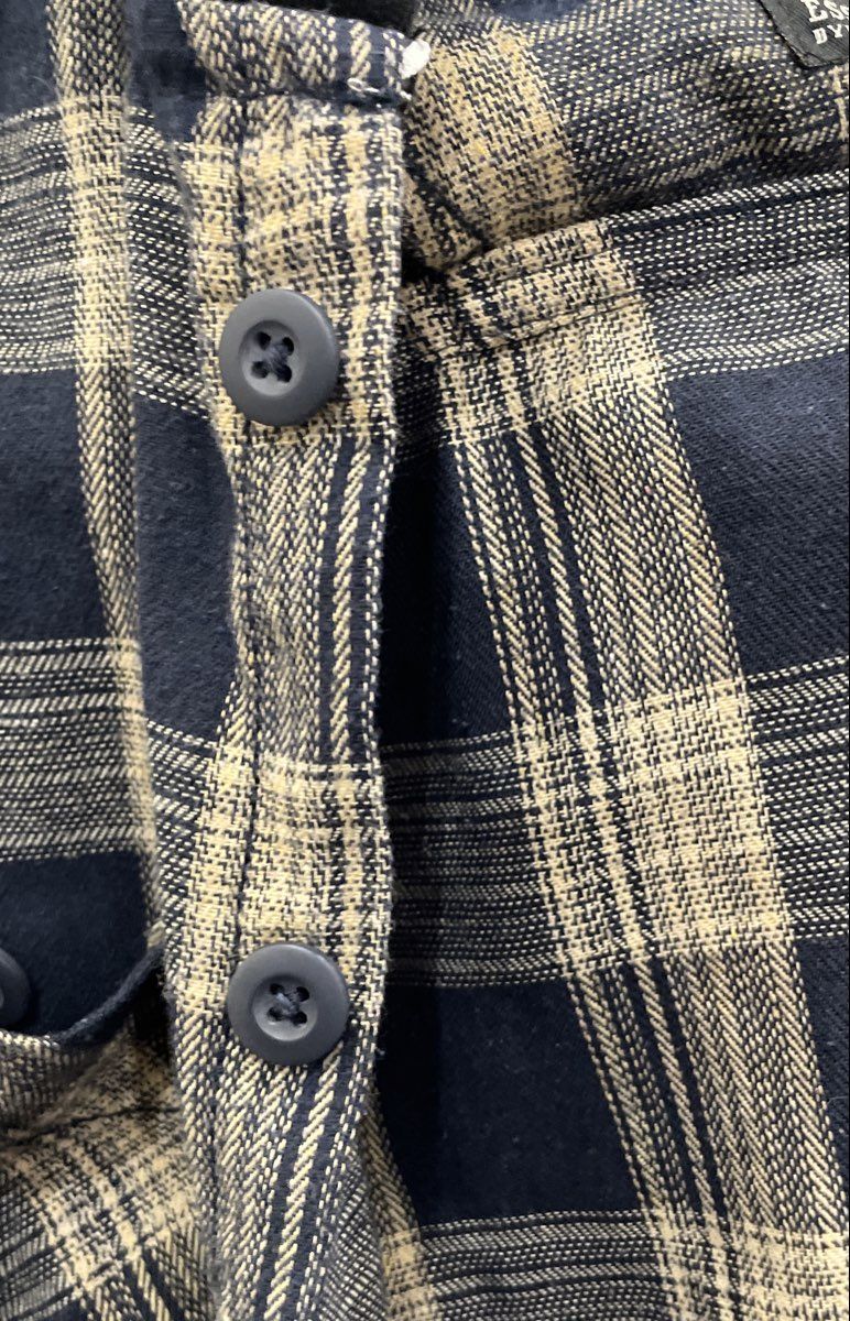 DRL Essentials Men's Blue Tan Plaid Hooded Flannel Shirt Sz S