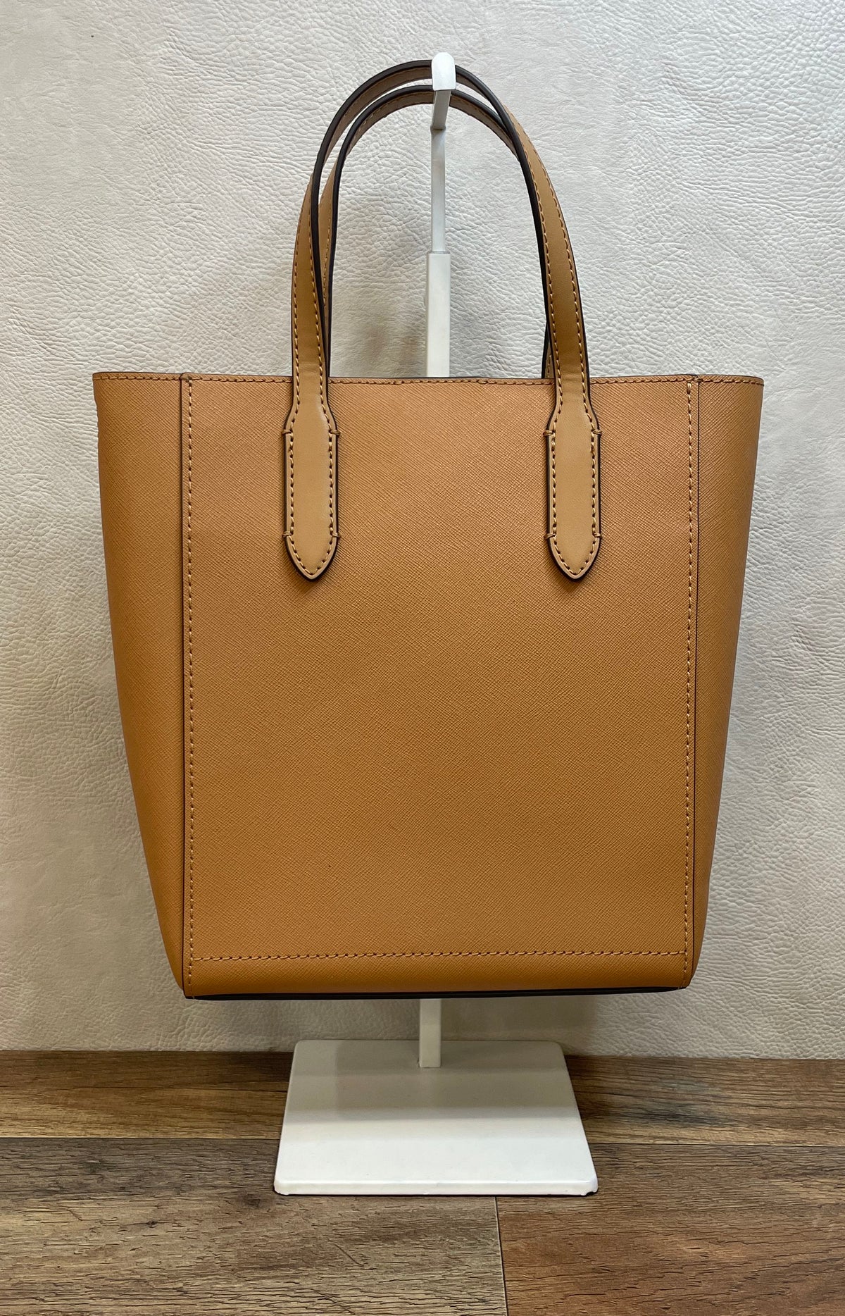 Michael Kors Tan Saffiano Leather Open Top Tote Handbag Gold Hardware