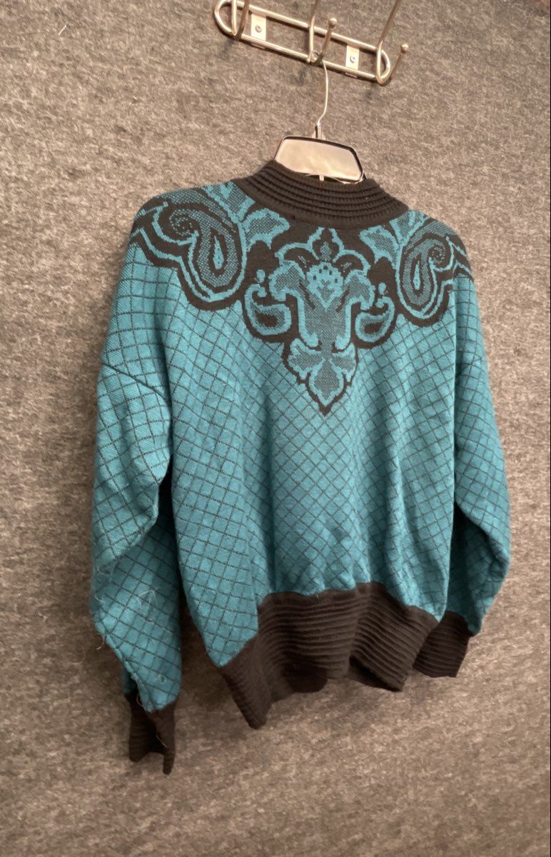 Vintage 80s Dalton 100% Wool Quarter Zip Paisley Mock Neck Sweater Sz M