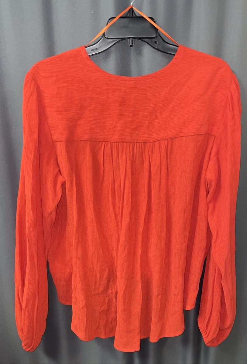 Free People Women's Orange Textured Surplice Crossover Long Sleeve Blouse Sz S