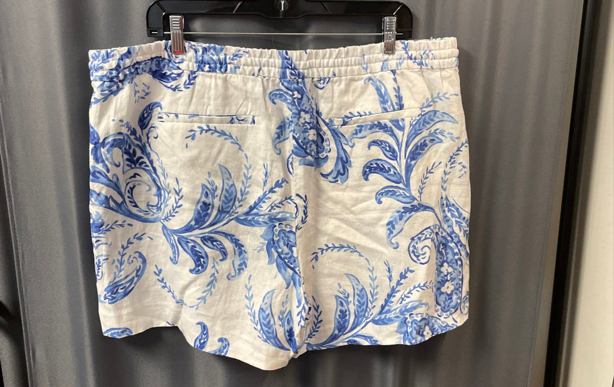 Lauren Ralph Lauren Women's White Blue Paisley Patterned Linen Shorts Sz XL