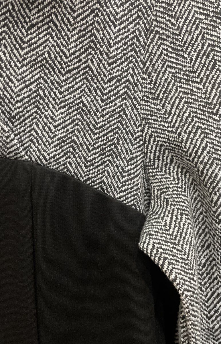 Homeyee Women's Black Gray Herringbone Long Sleeve Contrast Sheath Dress Sz 8 L