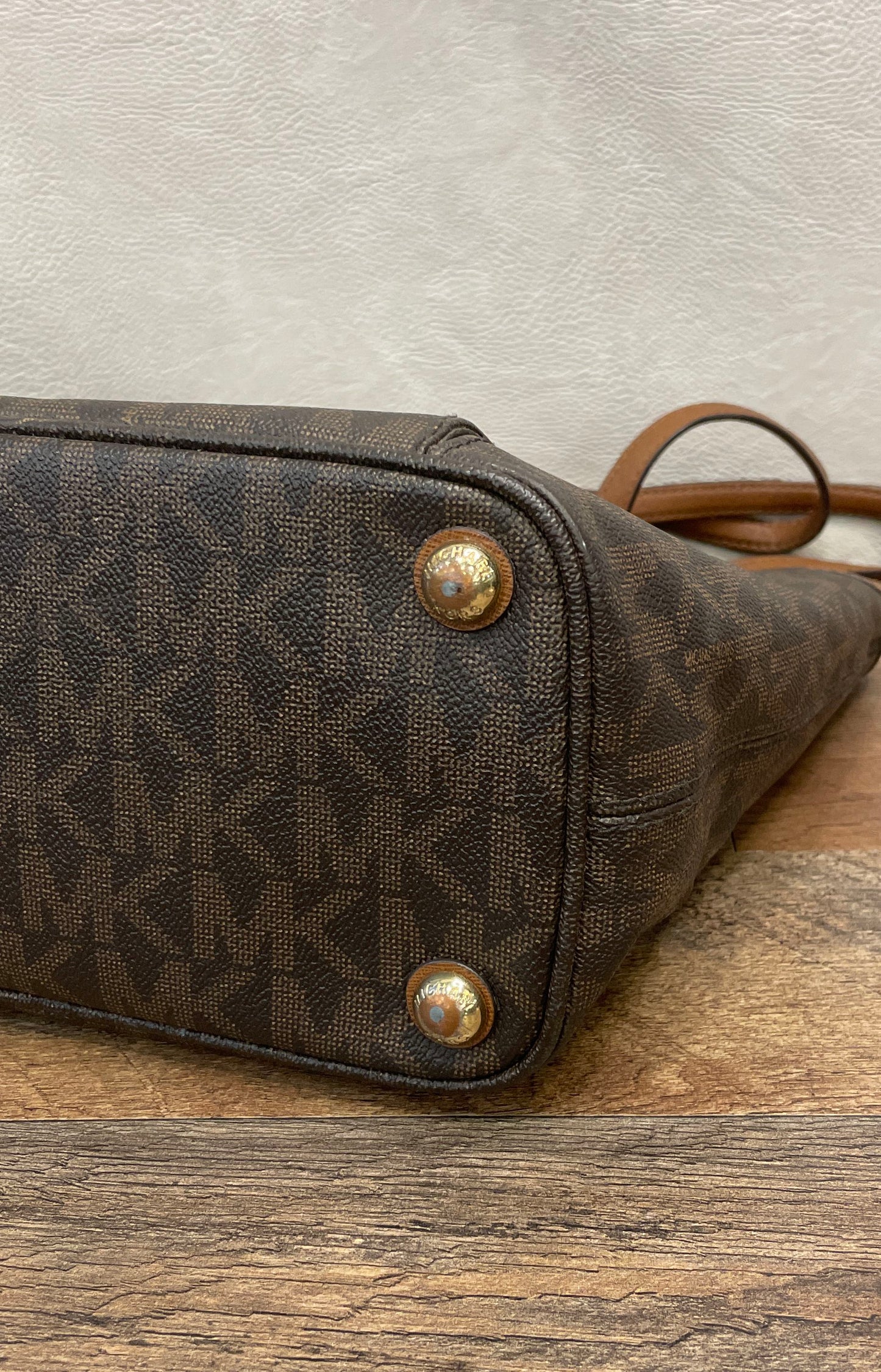 Michael Kors Brown Signature Monogram Tote Bag Gold Hardware Medium