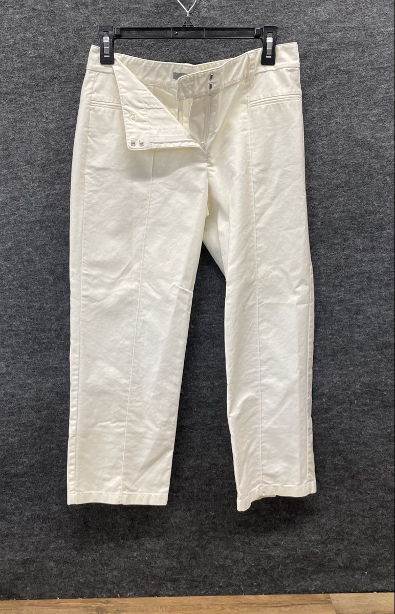 Ann Taylor Women's Margo Off-White Cropped Ankle Zip Flat Front Pants Size 2