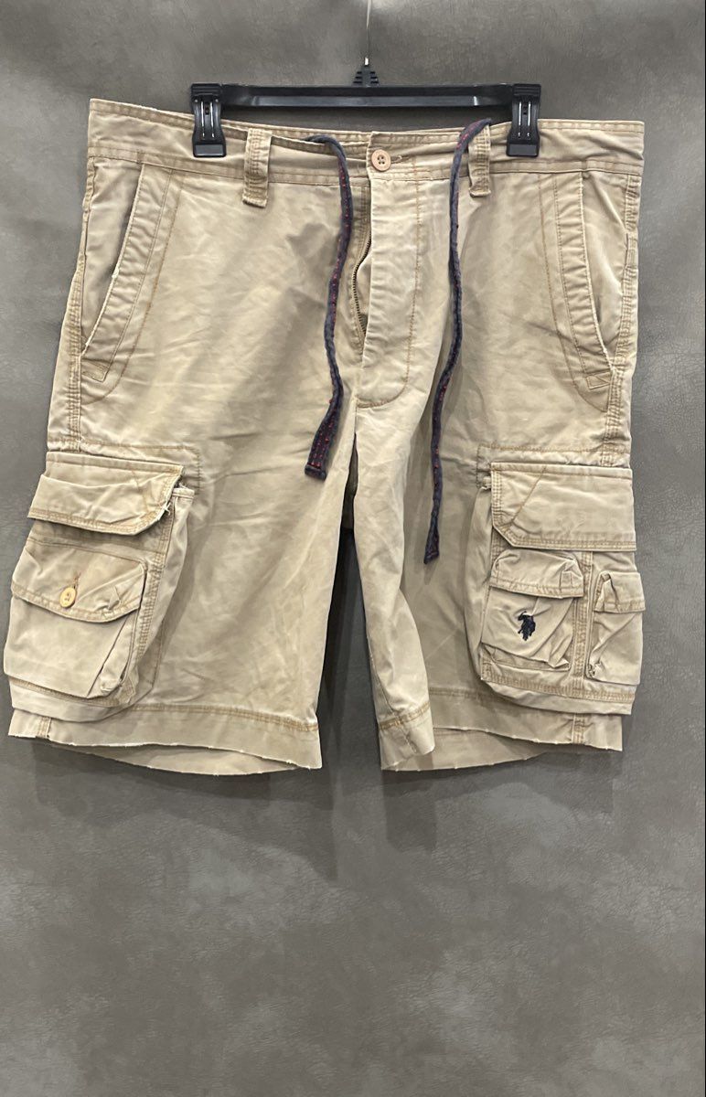 U.S. Polo Assn. Men's Tan Cotton Cargo Shorts Drawstring Waist Sz 36