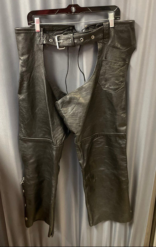 Protech Leather Apparel Unisex Black Motorcycle Riding Chaps Genuine Leather XXL