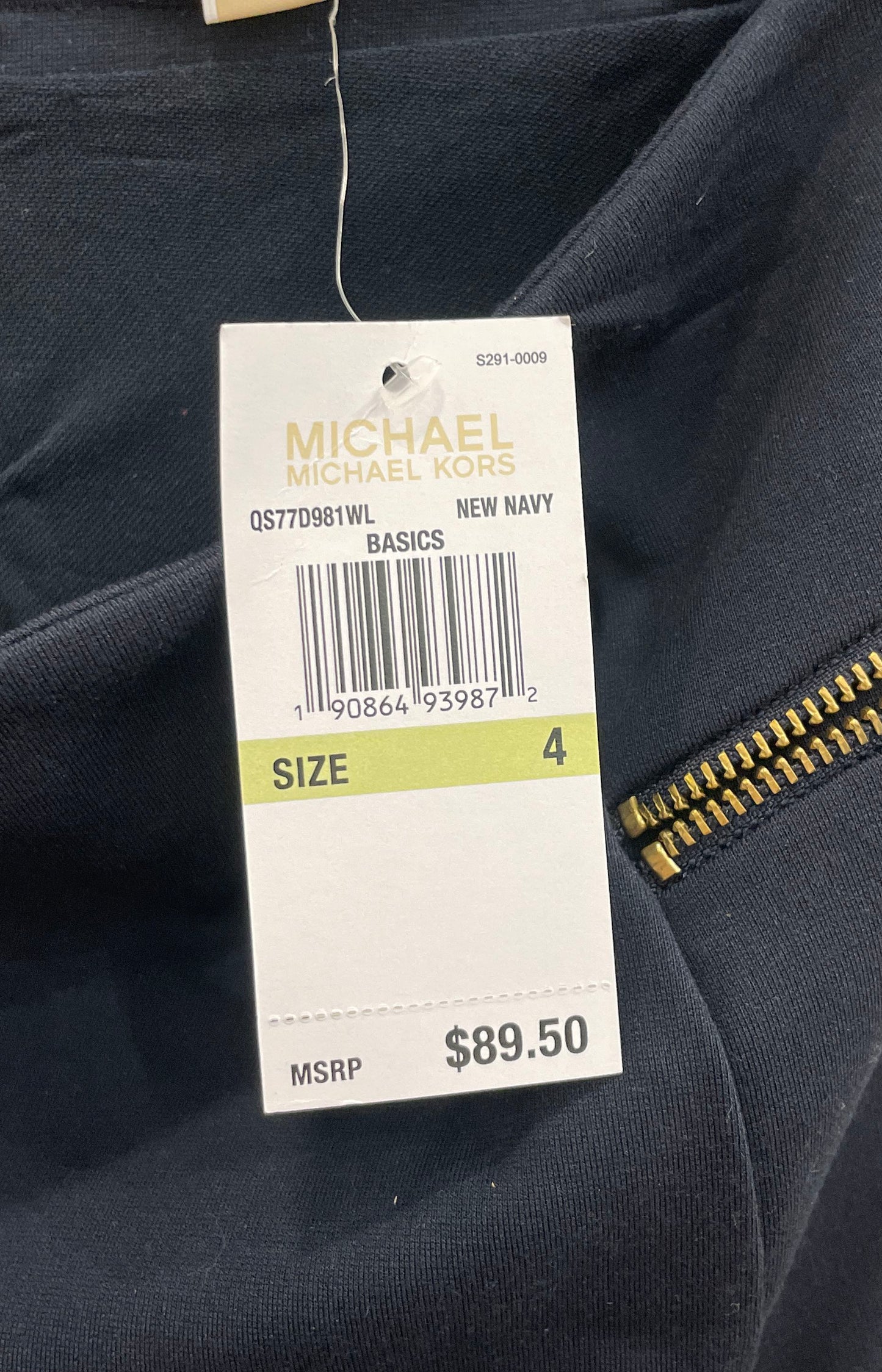 Michael Kors Women's Navy Blue Gold Zipper Detail Pencil Skirt Sz 4 NWT