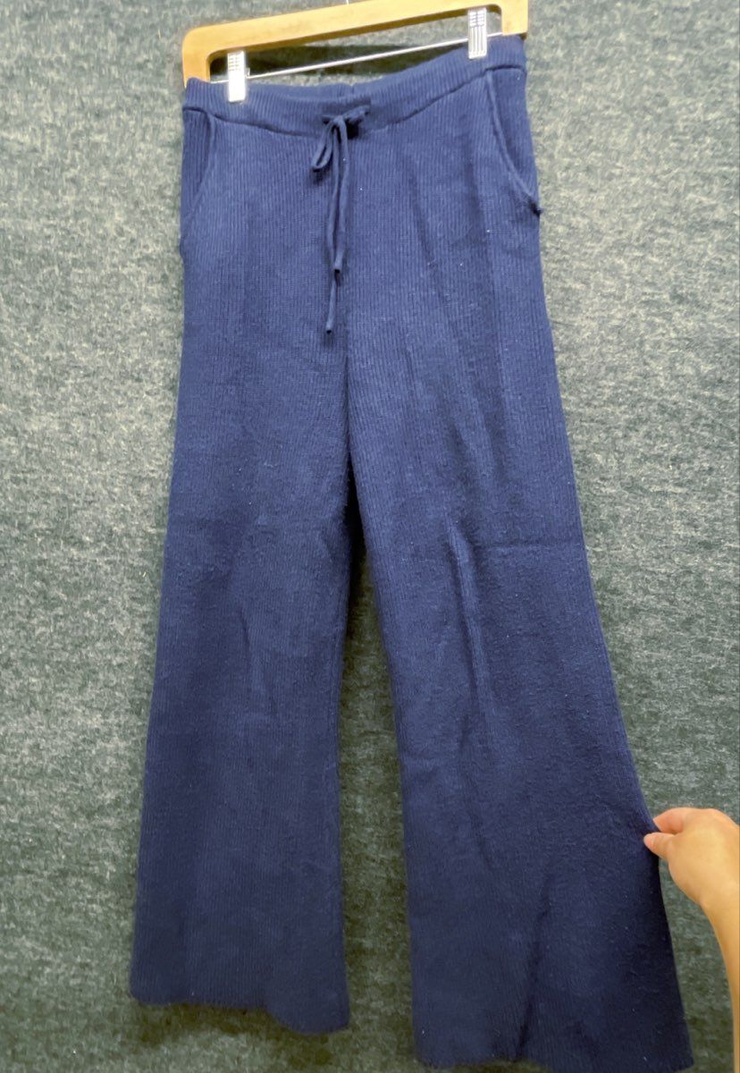 Pink Rose Women's Navy Blue Striped 1/4 Zip Sweater Vest Wide Leg Pant Set Sz M