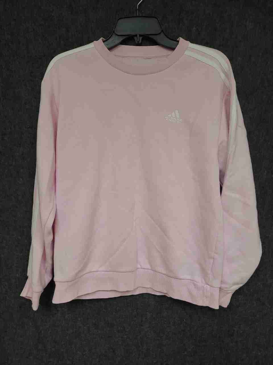 Adidas Women's Pink 3-Stripe Crewneck Sweatshirt Embroidered Logo M