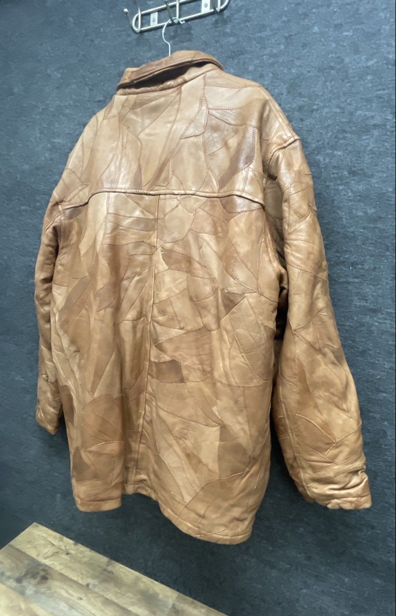 Vintage Legacy Men's Tan Patchwork Leather Full Zip Jacket Faux Fur Lined Sz 4XL