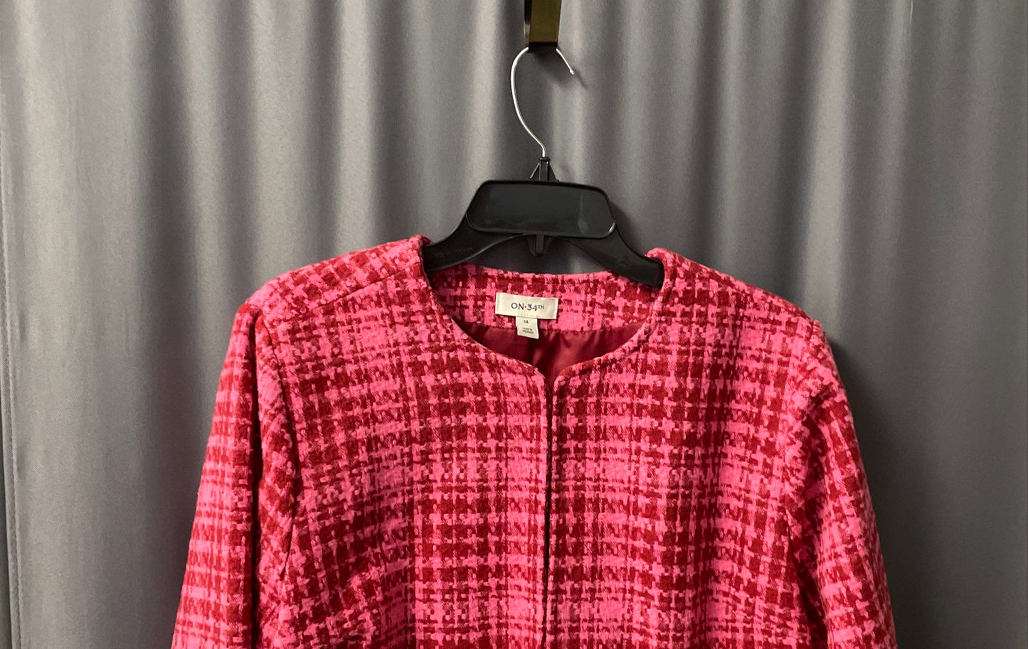 On 34th Women's Pink Houndstooth Wool Blend Collarless Jacket Sz 14