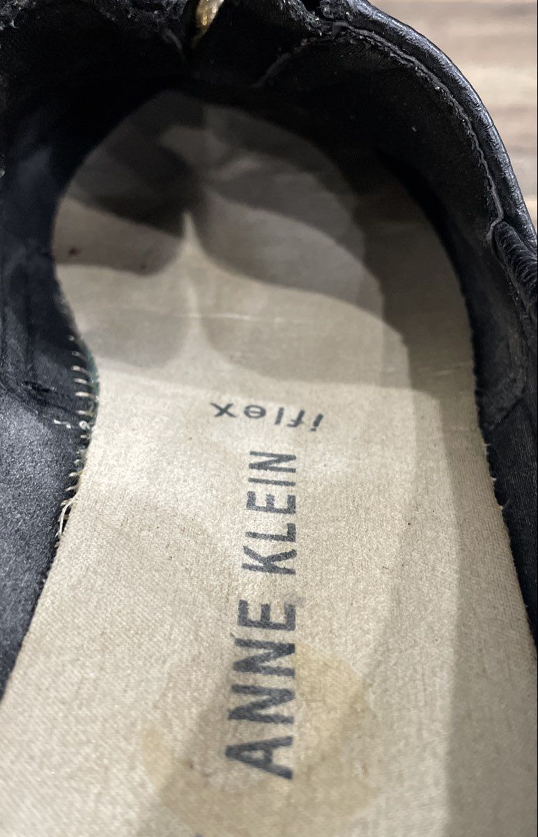 Anne Klein Joy Black Faux Leather Zipper Espadrille Flats Size 9M