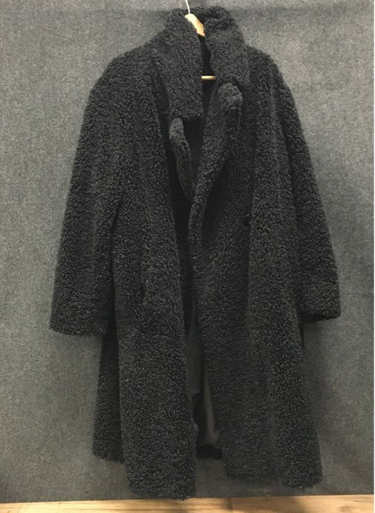 Martha Stewart Women's Black Faux Fur Sherpa Teddy Long Coat Sz 2X
