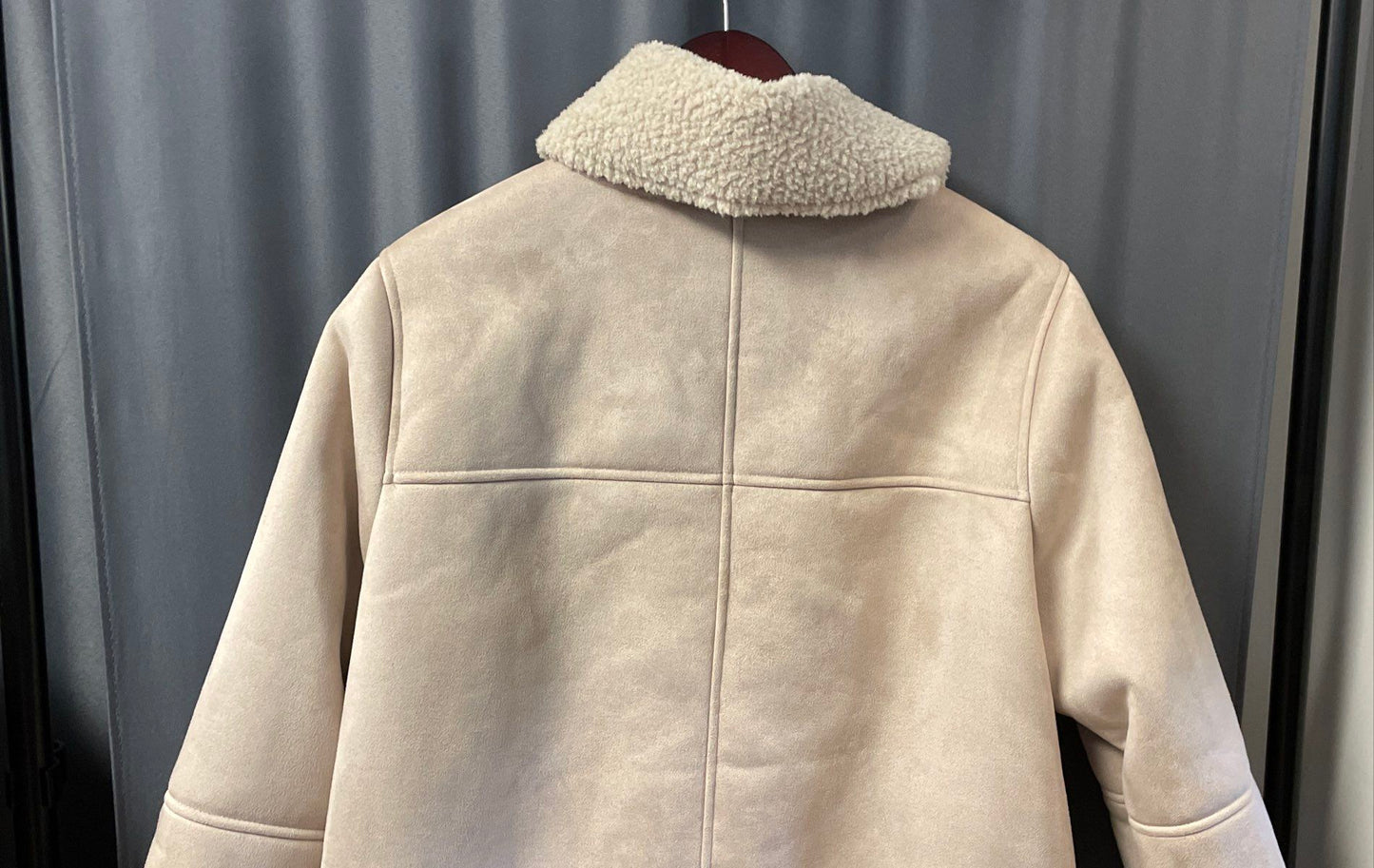 Calvin Klein Women's Faux Shearling Coat Cream Beige Suede Mid Length Sz L