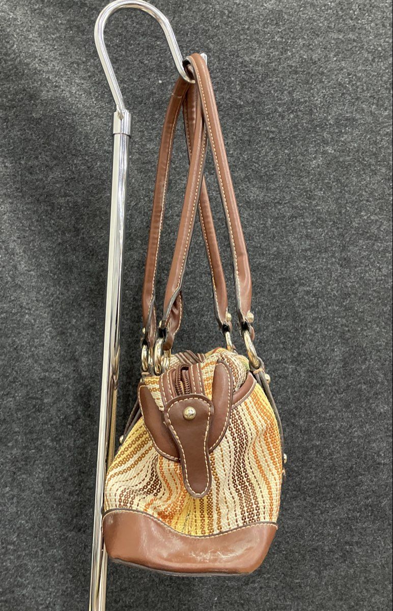 Etienne Aigner Multi-Color Woven Fabric Brown Leather Trim Shoulder Bag